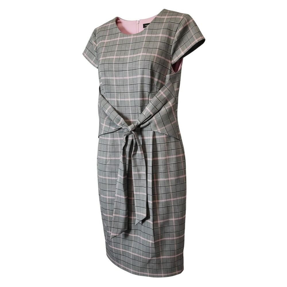 1901 Black with Pink Plaid Cap Sleeve Midi Dress womens 12 Professional